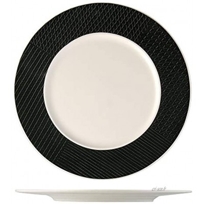Rosenhaus Alumi Assiette de présentation Blanc os avec bord de couleur noire Fabriqué en porcelaine fine de Chine à haute résistance. Diamètre : Ø 32 cm. Lot de 6 unités.