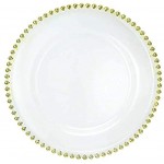 USA Party Flower Lot de 12 assiettes de présentation élégantes en acrylique transparent plastique avec bord perlé 31,8 cm or