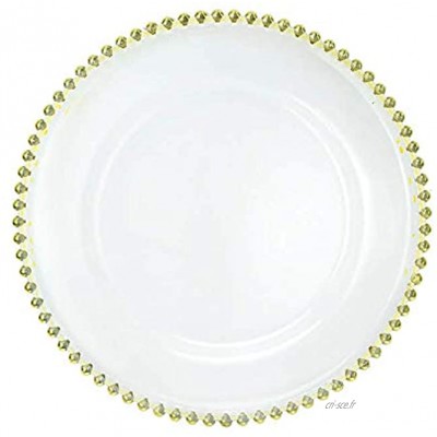 USA Party Flower Lot de 12 assiettes de présentation élégantes en acrylique transparent plastique avec bord perlé 31,8 cm or