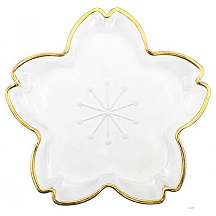 Yardwe Grande assiette de service en verre en forme de sakura avec bord doré pour Noël événements mariages 23 cm de diamètre
