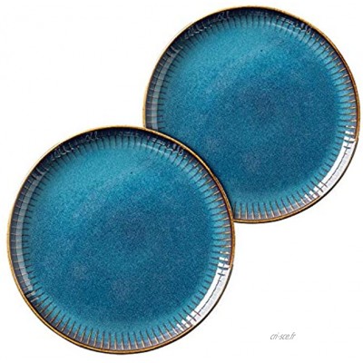 21.5cm Assiettes Plates， Set de 2 Assiettes Dessert，bleu