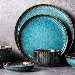 26.5cm Assiettes plates， Assiettes Dessert en porcelaine bleu， set de 2