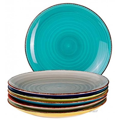 6-piece dinner plate set Malaga colorful serving plate hand painted two-tone Ø 27cm dinner plate round plate flat earthenware dishes buffet plates bicolor