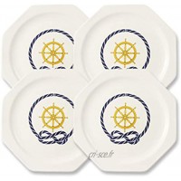 CARTAFFINI SRL Assiette plate avec gouvernail octogonal en mélamine 24 x 24 cm Lot de 4 pièces Couleur : blanc ivoire