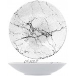H&H Carrara Lot de 12 assiettes plates en grès motif marbre Carrara Piatti Fondi blanc gris