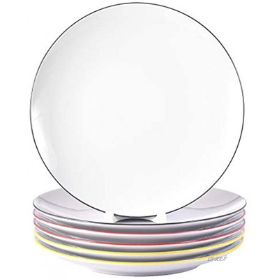 Lot de 6 assiettes plates en porcelaine véritable Diamètre : 240 mm Avec bord coloré aux couleurs nationales de l'Allemagne