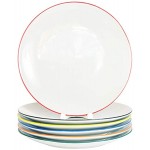 Lot de 6 assiettes plates en porcelaine véritable Ø 240 mm Assiettes avec bord coloré en 6 couleurs rafraîchissantes 6 couleurs.