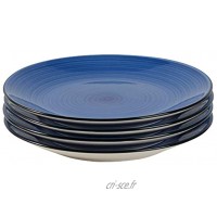 ProCook Coastal Vaisselle de Table en Grès 4 Pièces 22cm Petite Assiette Motif Spirales Blanc Crème & Bleu