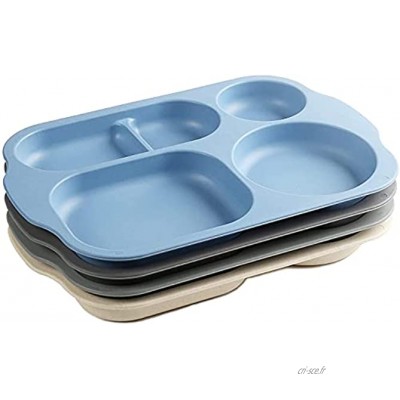shopwithgreen Lot de 4 assiettes divisées 5 compartiments plaques de séparation incassables 28 cm 11 pouces assiettes saines pour enfants et adultes | Passe au micro-ondes et au lave-vaisselle