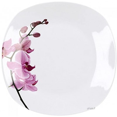 Van Well Assiette plate Kyoto 250 x 250 mm grande assiette plate assiette de service vaisselle en porcelaine décor floral orchidée rose et rouge rose