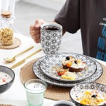 vancasso série Haruka 16 pièces pour 4 Personnes 4 * Assiette Plate 4 * Assiette à Dessert 4 * Bol céréal 4 Tasses en Porcelaine Style Japonais