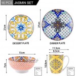 vancasso Série Jasmin Service de Table Complet en Porcelaine 16 Pièces Assiette Plate Assiette à Dessert Bols Tasse Mug Faïence Style Royal Arabe Moyen-Orient