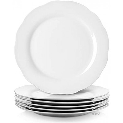 Y YHY Assiette Plate 27 cm 10,6” Assiettes à Salade en Porcelaine Plateaux de Service Blancs Morceaux de Service de Pétoncles Plats Lot de 6