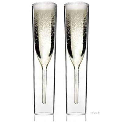 Abimy Lot de 2 4 6 flûtes à champagne à double paroi en verre soufflé à la bouche réutilisable