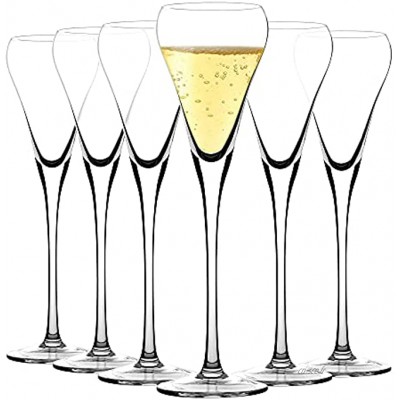 Coupe de Champagne à Long Pied Verre à Champagne Cristal Élégant avec Grand Ventre Parfait pour Dégustation de Champagne Idéal à la Maison aux Restaurants à la Fête 6 Pièces de 200 ML