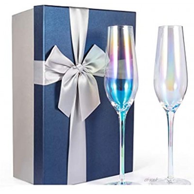 DreamJ Lot de 2 flûtes à champagne créatives pour mariage Motif arc-en-ciel Avec boîte cadeau