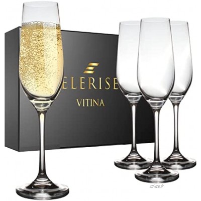 Elerise Vitina Ensemble de verres à champagne Lot de 4 flûtes à champagne 230 ml en cristal | coupe à champagne de haute qualité