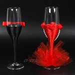 Flûtes à Champagne de mariage robe de plume rouge de 8,8 pouces costume noir mariée et le marié verre de grillage
