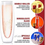 Flûtes à champagne Eparé ensemble de verres à paroi isolante sans pied 5 oz 150 ml – flûte pour vin de déjeuner & cocktails de mariage – verres réutilisables – 2 verres