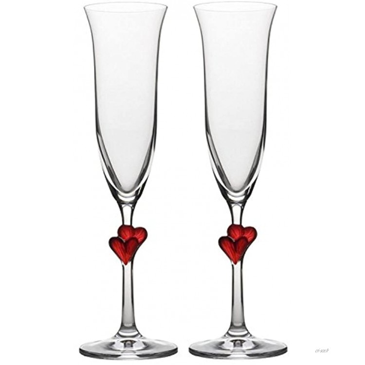 Flûtes à Champagne L'Amour de Stölzle Lausitz avec des Cœurs Rouges Lavables au Lave-vaisselle pour Les Plus Beaux Moments à Deux Accompagnés de Champagne 175 ml Lot de 2