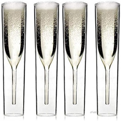 Lynn Lot de 2 4 6 flûtes à champagne réutilisables à double paroi en verre soufflé à la bouche pour fêtes de mariage