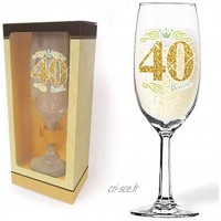 Partycolarità Flute Champagne 40 ans Glitter – Flute Brindisi en verre – Verre à champagne – Gadget fête d'anniversaire à quatre antennes