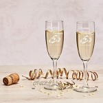 polar-effekt Lot de 2 flûtes à champagne personnalisées avec gravure – Cadeau de mariage pour couple de mariés – Nom et date – Idée cadeau de mariage – Verres de mariage pour couples – Deux anneaux