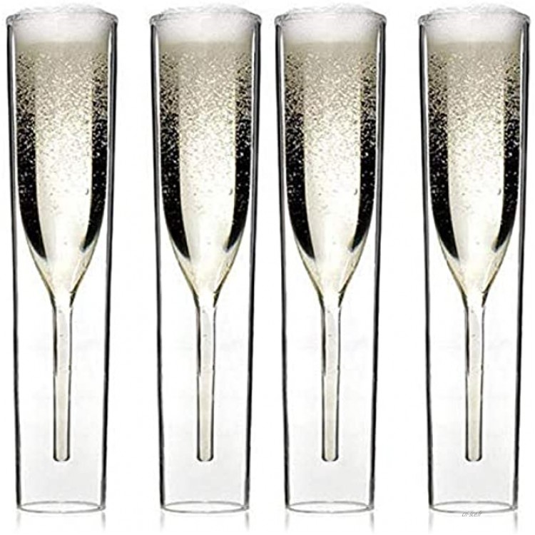 Sansund Lot de 2 4 ou 6 flûtes à champagne à double paroi soufflées à la bouche Verres réutilisables pour fête de mariage