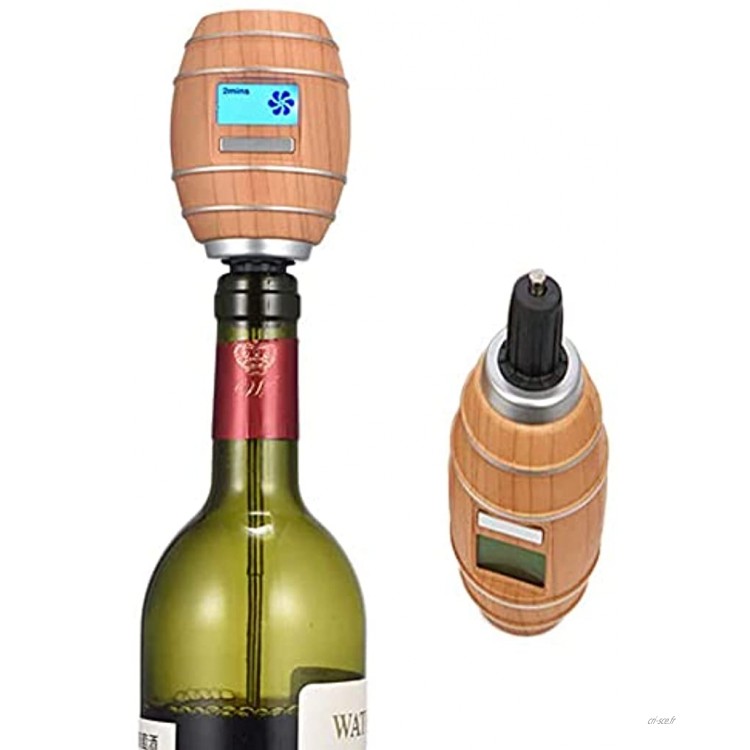QAWSED Pompe à vin électrique Aérateur de vin rechargeable Aérateur de vin en forme de tonneau imitation bois Idéal pour mariages fêtes anniversaires et toute occasion
