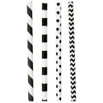 Adiserve 200 Pailles en Papier 4 modèles Assortis Blanc & Noir