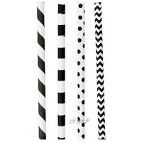 Adiserve 200 Pailles en Papier 4 modèles Assortis Blanc & Noir