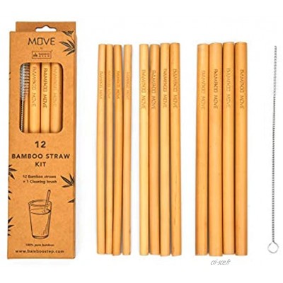 Bamboo Step Kit de 12 pailles en Bambou Gamme Bamboo Move: 12 pailles 20cm de qualité supérieure et 1 goupillon. 3 diamètres de Paille différents Inclus.