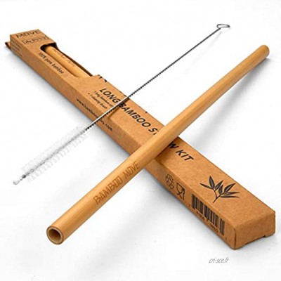 Bamboo Step Pack de 3 Kits Individuels de 1 Longue Paille en Bambou 25cm de qualité supérieur et 1 goupillon Gamme Bamboo Move Diamètre Moyen : 9mm