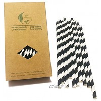 Boîte en papier contenant 100 pailles en papier rayé noir et blanc idéales pour vos fêtes rayures noires