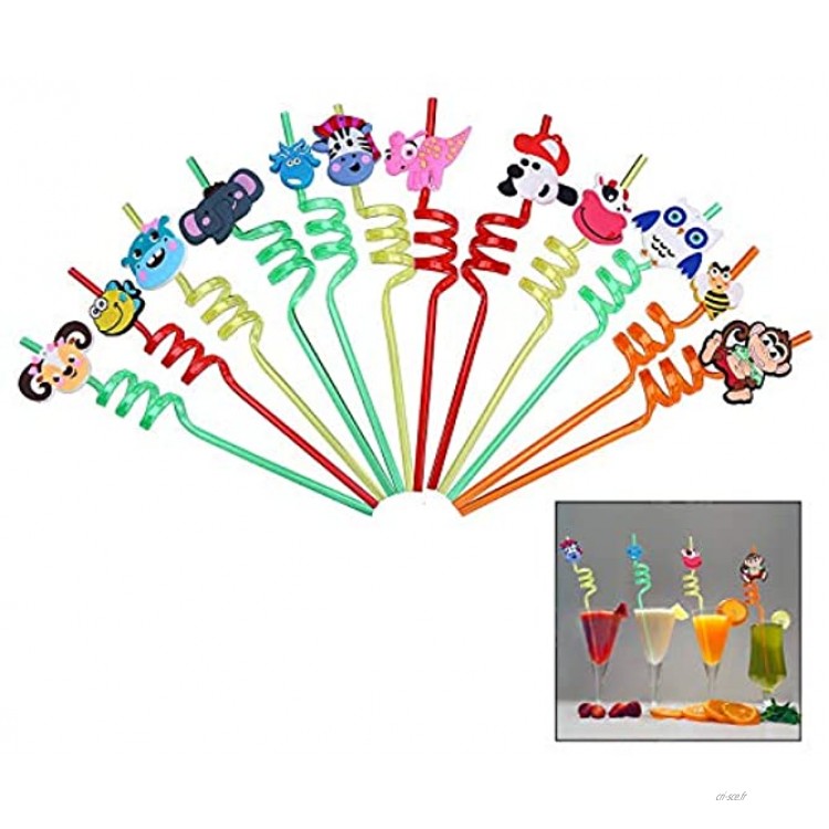 iwobi Lot de 12 Pailles à Boire Réutilisables Pailles Spirales Fournitures de Fête D'anniversaire des Enfants