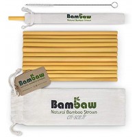 Pailles en bambou de 22 cm | Pailles écologiques biodégradables et réutilisables | Fabriquées à la main à Bali | Inclus une brosse de nettoyage et une pochette de rangement | Bambaw