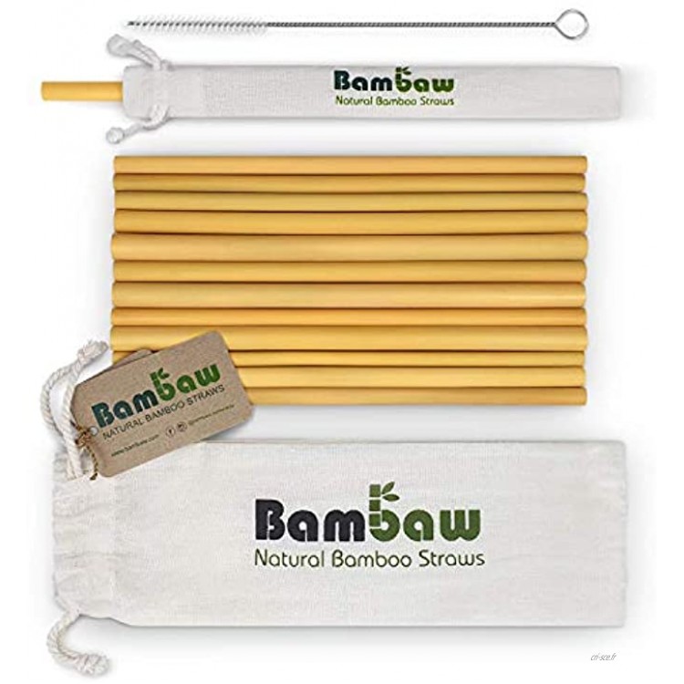 Pailles en bambou de 22 cm | Pailles écologiques biodégradables et réutilisables | Fabriquées à la main à Bali | Inclus une brosse de nettoyage et une pochette de rangement | Bambaw