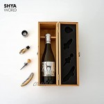 ShyaWorld Boîte à vin en bois Coffret cadeau. Kit d'accessoires pour vins inclus. Tire-bouchon ramasse-gouttes doseur bouchon. Bouteille non incluse. Plateau en bois avec set