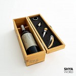 ShyaWorld Boîte à vin en bois Coffret cadeau. Kit d'accessoires pour vins inclus. Tire-bouchon ramasse-gouttes doseur bouchon. Bouteille non incluse. Plateau en bois avec set