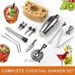 AYAOQIANG Shaker à Cocktail kit Cocktail set 750ML Professionnel 13 Pièces en INOX avec Support en Bois Ensemble de Cocktail Shaker kit pour Bar Soirée Pique-nique Mariage Célébration
