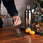 Ensemble de fabrication de cocktails Outil de bar à cocktail professionnel avec passoire intégrée mesureur de mesure pilon cuillère à mélanger pour les débutants