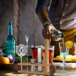 Kit à cocktails de barman avec support jeu de 11 accessoires de bar Kit de cocktail Ensemble de barman idéal pour la maison et kit shaker à Martini pour une expérience de mélange de boissons Sapele