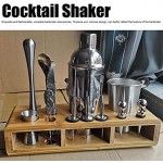 Lsaardth Kit de Barman de 16 pièces Ensemble de Shaker à Cocktail Ensemble d'outils de Bar en Acier Inoxydable kit de Bar kit d'accessoires de Bar avec Support en Bambou