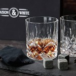 Coffret cadeau verre à whisky | 2 gobelets traditionnels | 6 pierres à whisky | Pinces à glace | Coffret élégant | Barware | Verres Bourbon & Brandy | M&W
