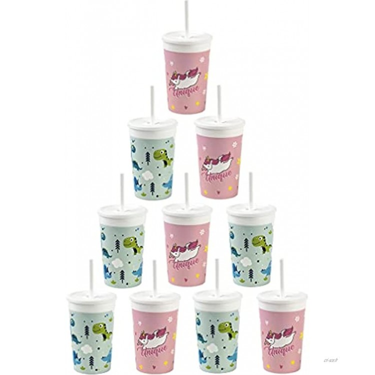 ENGELLAND 10 gobelets en plastique avec couvercle Mélange multicolore Gobelets de fête en plastique réutilisables 0,33 l.