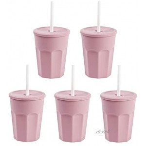 ENGELLAND Lot de 5 gobelets en plastique avec couvercle rose Avec paille Réutilisables 0,25 l