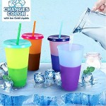 Gobelets en plastique à changement de couleur 710 ml Gobelets en plastique avec paille et couvercle 4 couleurs Réutilisables Sans BPA Pour enfants et adultes