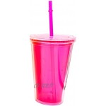 Lot de 4 verres en plastique acrylique double paroi avec couvercle à visser et paille réutilisable de 500 ml – Sans BPA Rouge