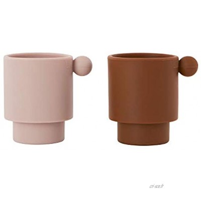 OYOY Lot de 2 mini gobelets pour enfant avec anse en silicone marron et rose Tiny Inka Cup Caramel Rose 6,5 x 7,5 cm Antidérapants Passe au lave-vaisselle et au micro-ondes
