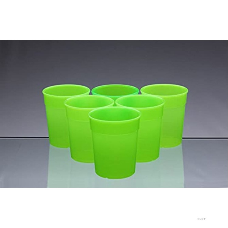 Passe au lave-vaisselle empilables en plastique Vert Fluo Tasses Gobelets Verres 250 ml Lot de 6